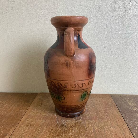 Vintage Egyptian Motif Hand Painted Vase With Handles Ceramic Pottery - Picture 5 of 6